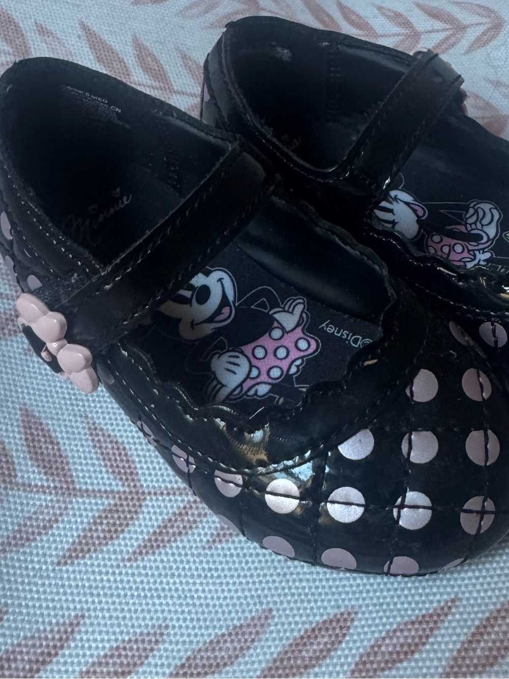 Disney Black Patent Mary Jane Shoes with Light Pink Polka Dots